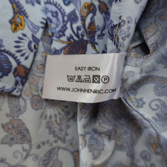 John Henric Shirt Men's 16.5 42 Blue Paisley Milano Button Up Easy Iron Cotton - Picture 4 of 9